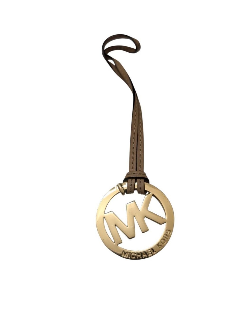 Michael Kors Leather Strap with Gold MK Round Pendant Logo Bag Charm